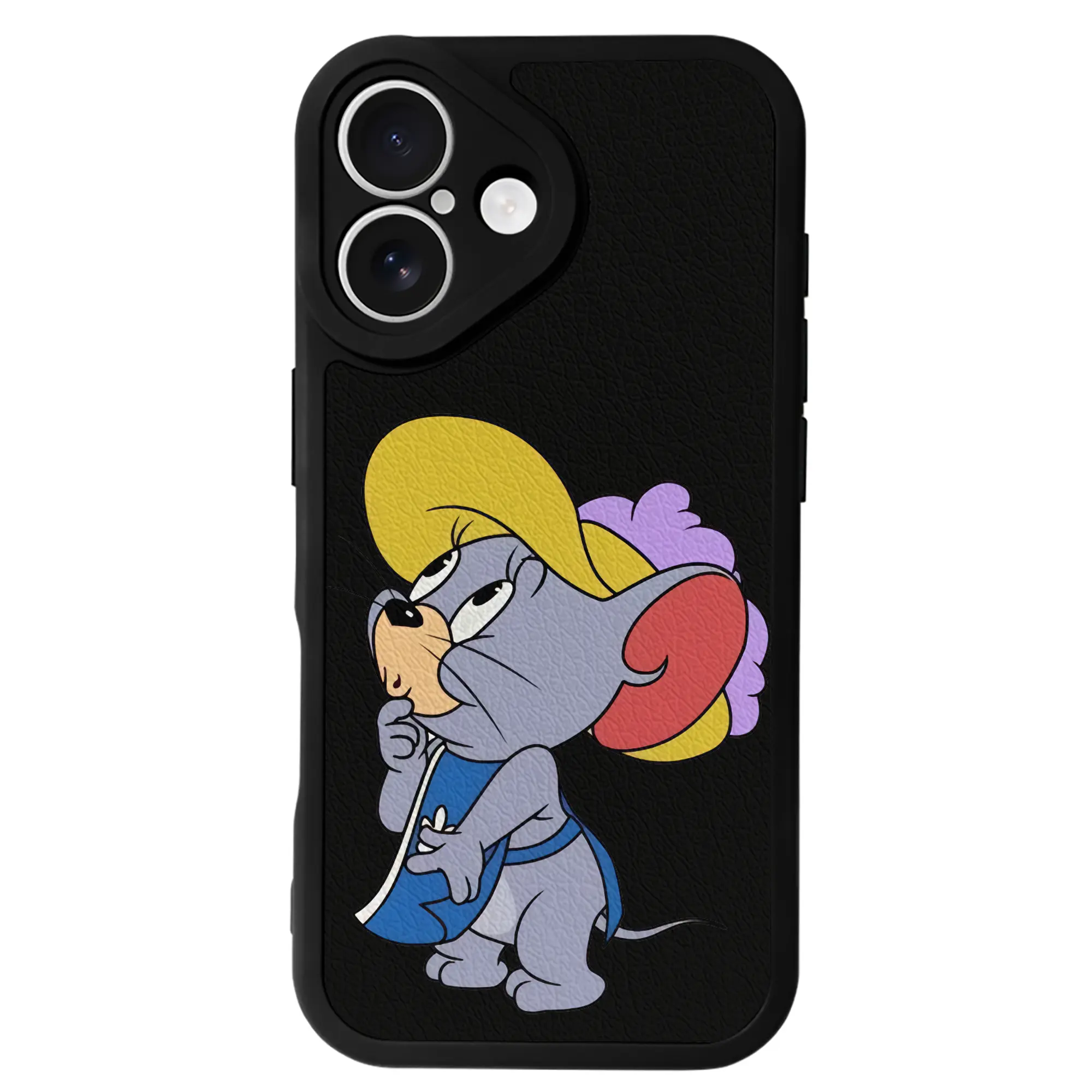 トムとジェリー グッズ タフィー - IPhone 16シリーズ対応 ・ シリコンスマホケース ・ レザー調 ・ 高精度フィット ・ 耐衝撃 ・ ワイヤレス充電対応 ・ 精密カット